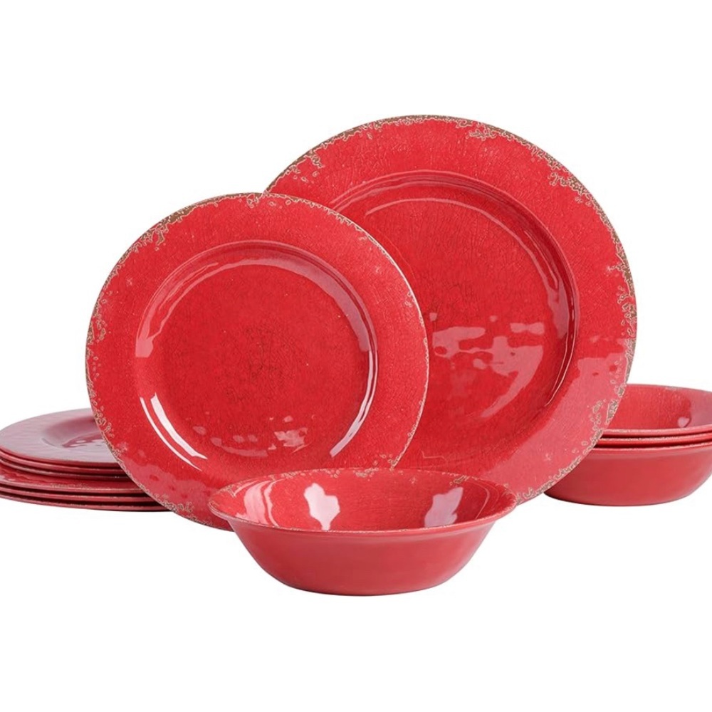NEW LAURIE GATES 12 piece melamine dinnerware set